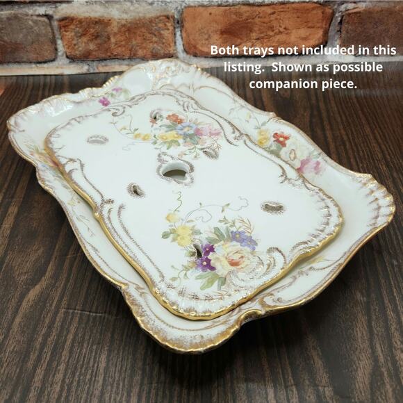 Royal Bonn Germany Pierced Vanity Tray 11” Floral Gilt Corset Stay Holder - Picture 8 of 11